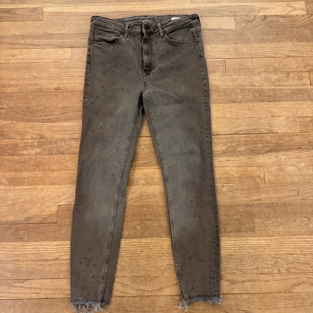 Zara gray charcoal tan distressed splotchy ankle jeans pants size 10
 b65